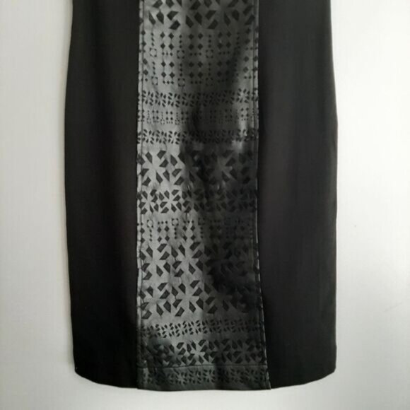 ECI New York Faux Leather Geometric Lasercut Panel Sheath Dress Sz 8 - Picture 4 of 13